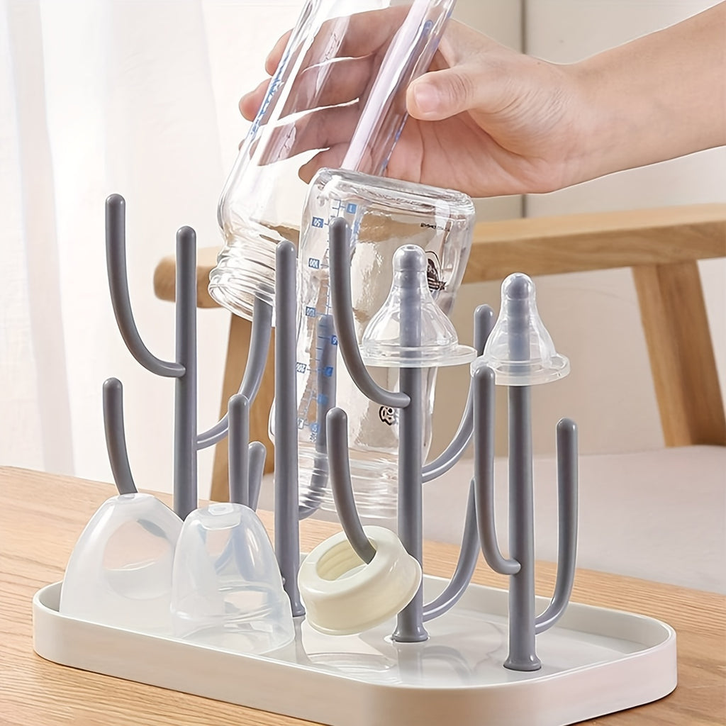 Space-Saving Cactus-Inspired Youngsters Bottle Drying Rack with Base
