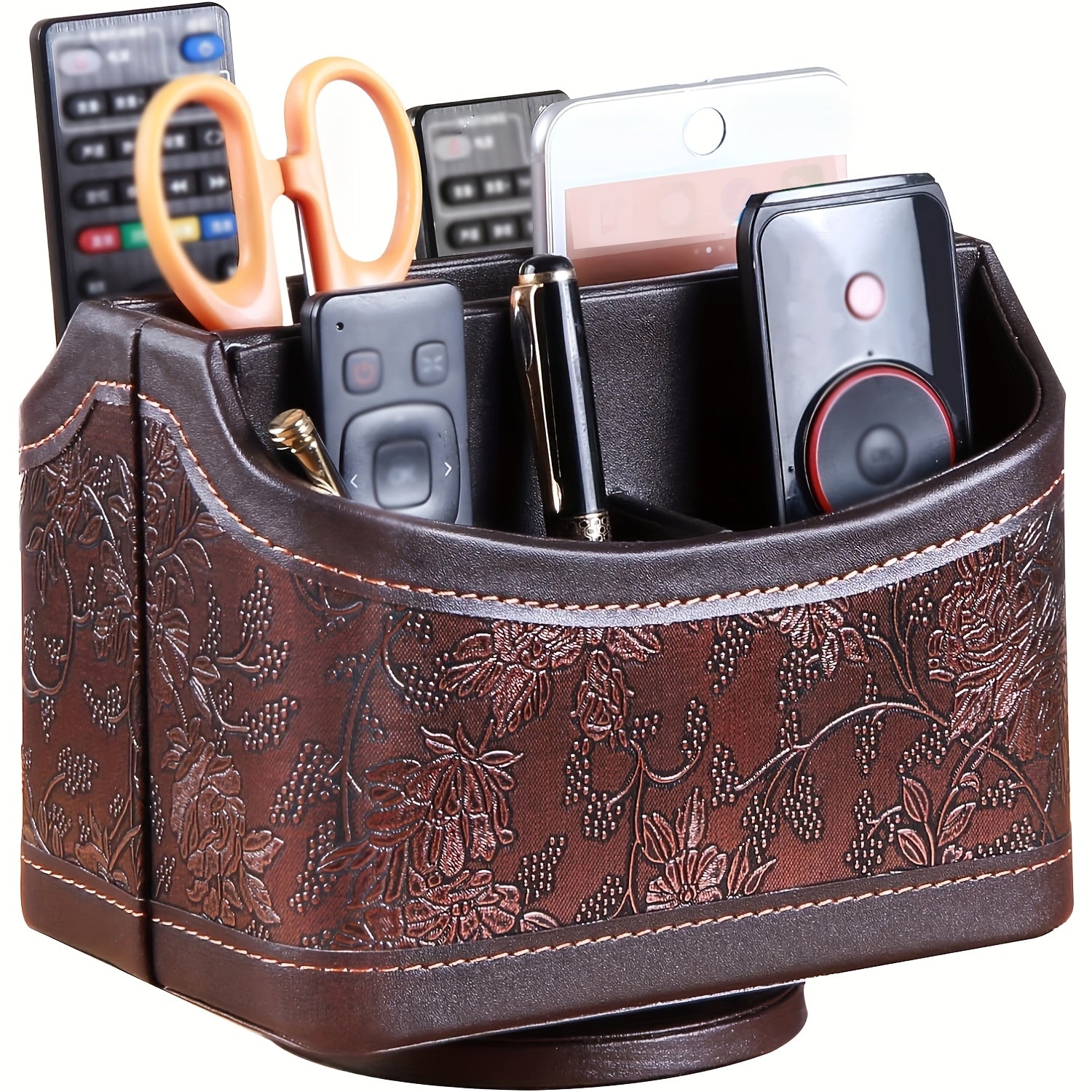 Remote Control Holder PU Leather 360 Degrees Rotatable