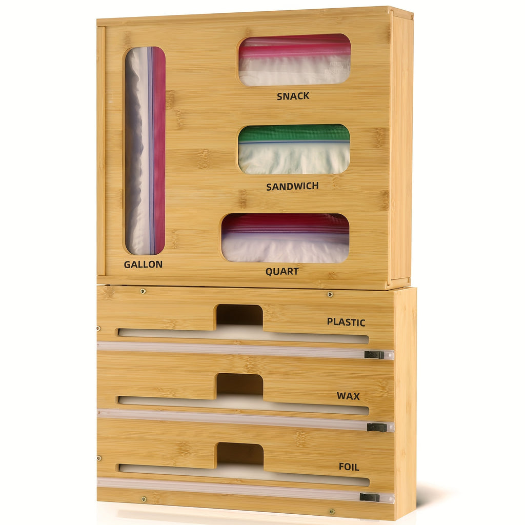 Storage Bag Organizer Foil and Plastic Wrap Organizer Dispenser with Cutter