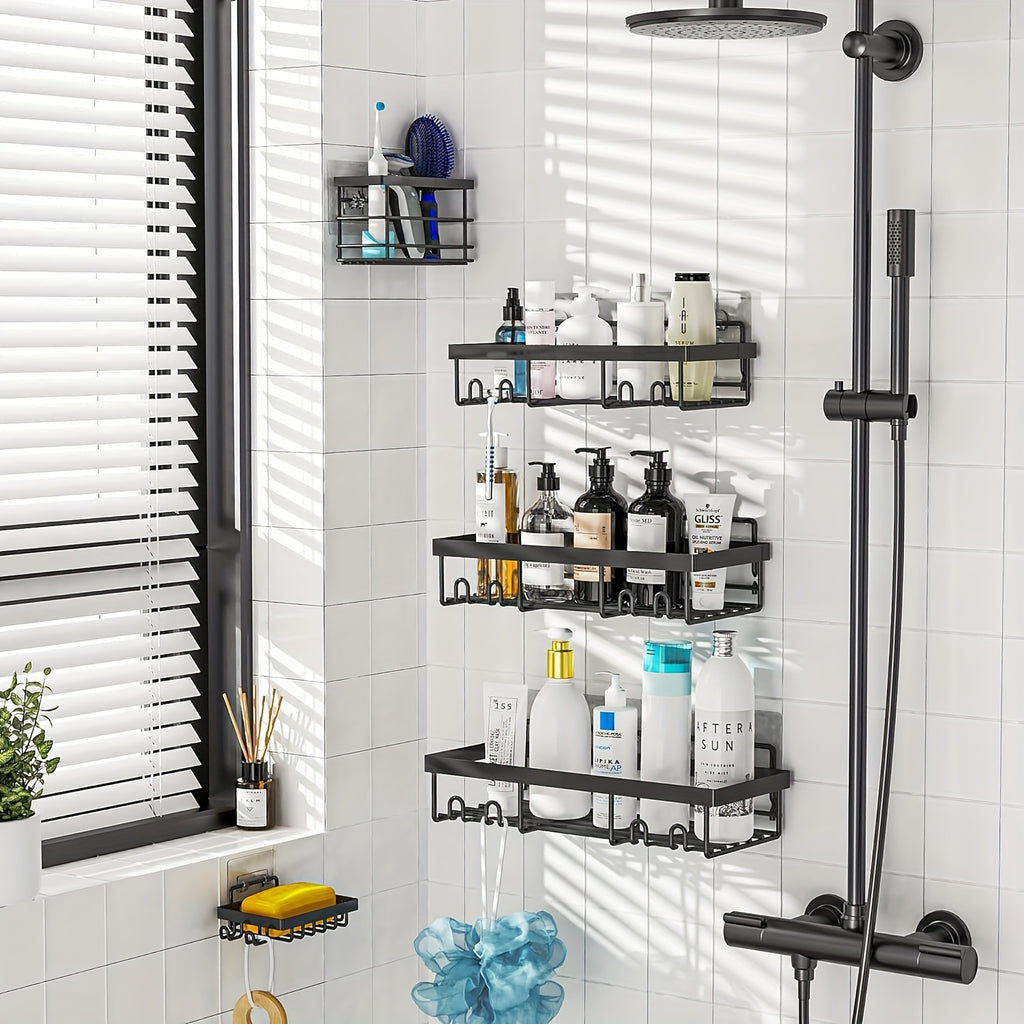 Stainless Steel Black Shower Caddy, 1, 2, or 5 Piece