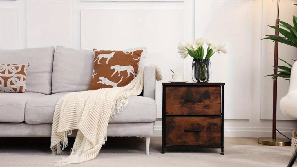 2-Drawer Fabric Nightstand, 20" Height X 18" Width