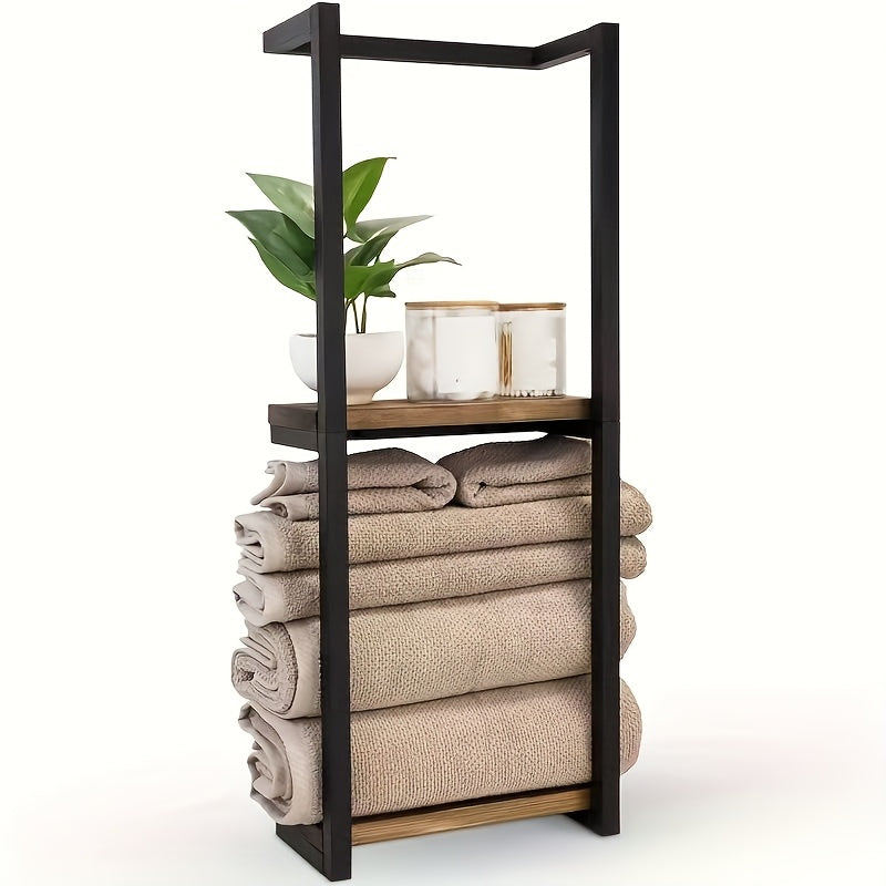 2-Layer Bathroom Towel Rack with Shelves