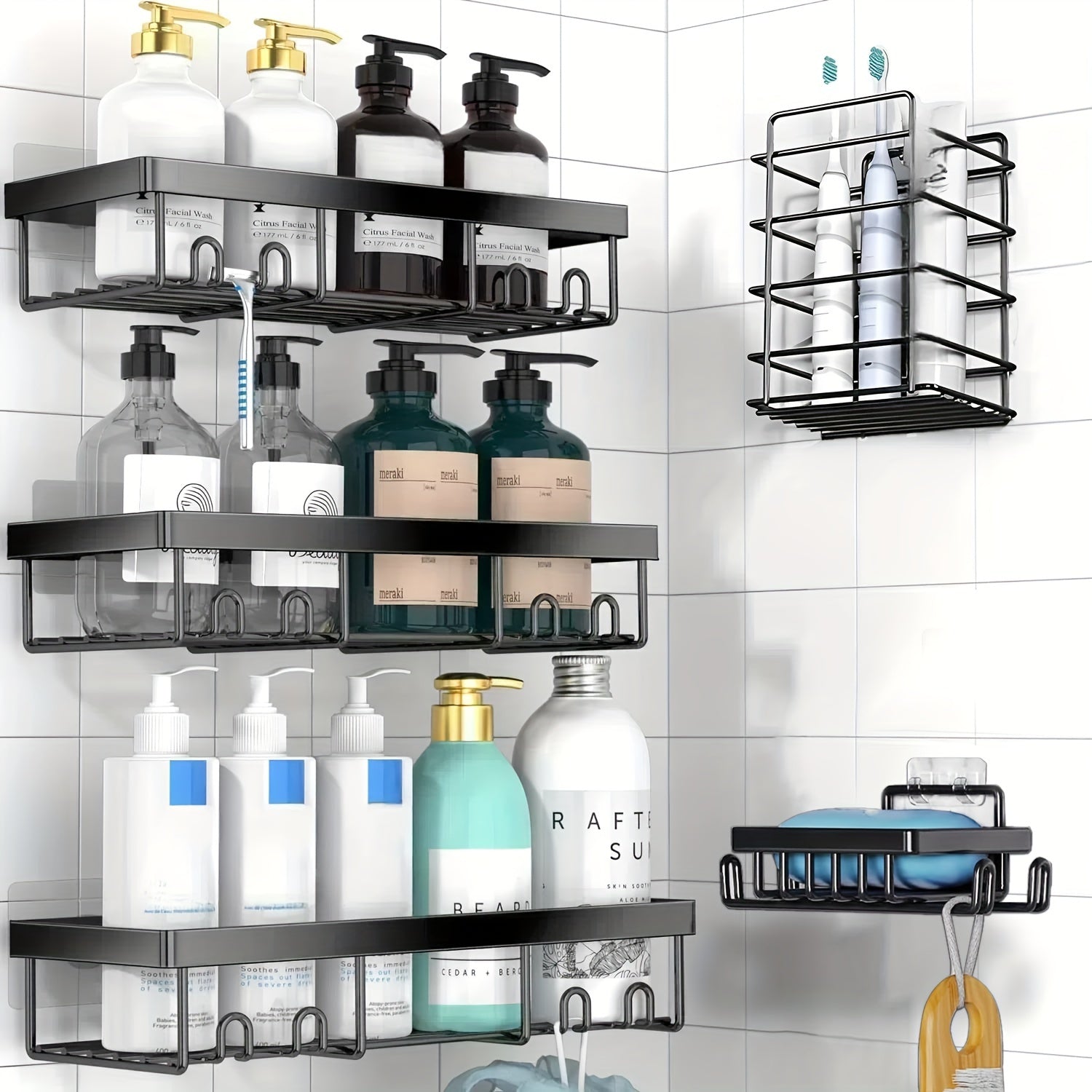 Stainless Steel Black Shower Caddy, 1, 2, or 5 Piece