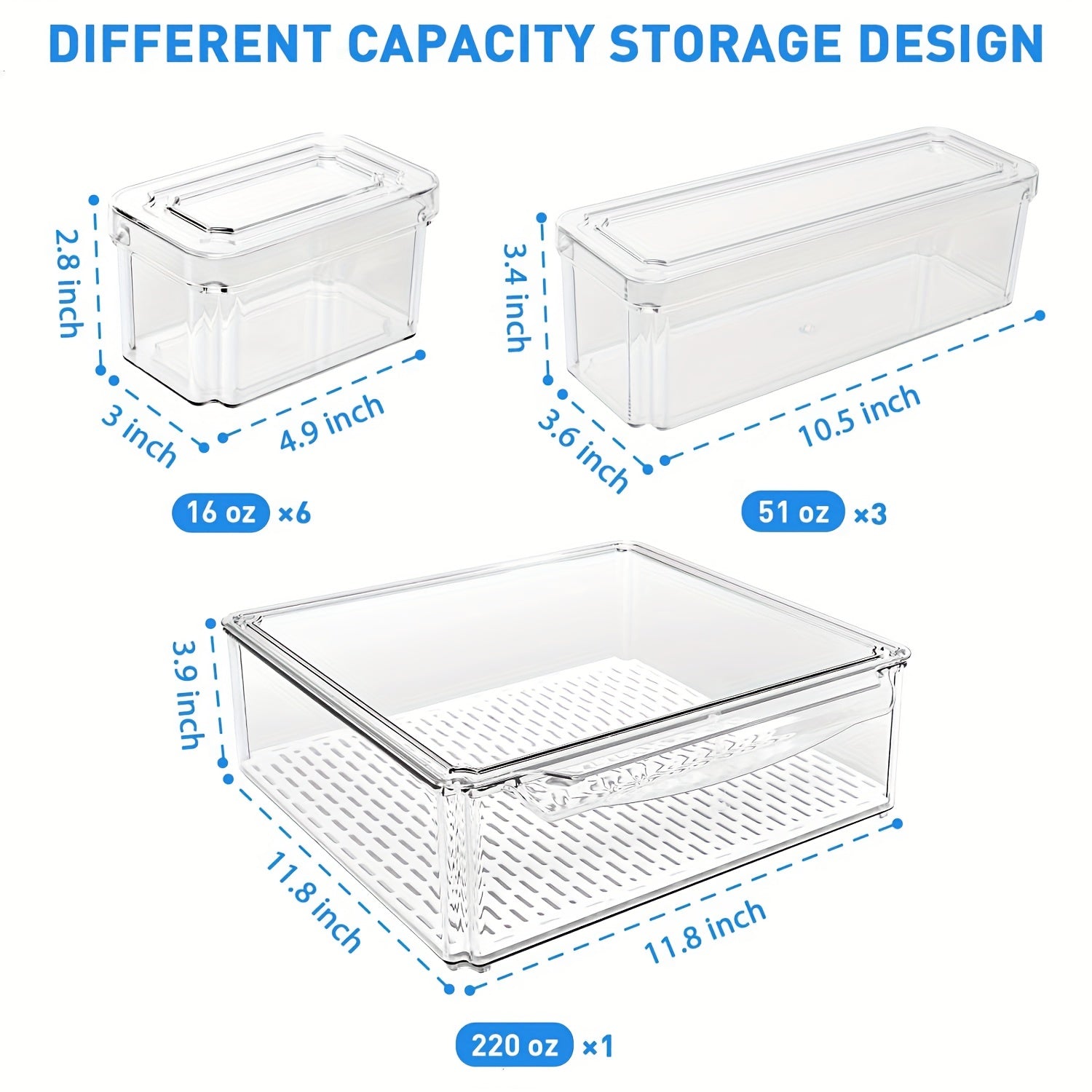 10 Pack Stackable Fridge Organizer Bins