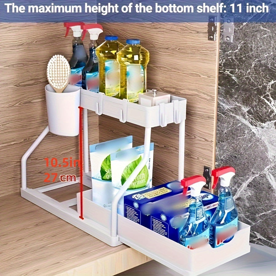 1pc Pull Out Organizer, Large Capacity 2 Tiers Black