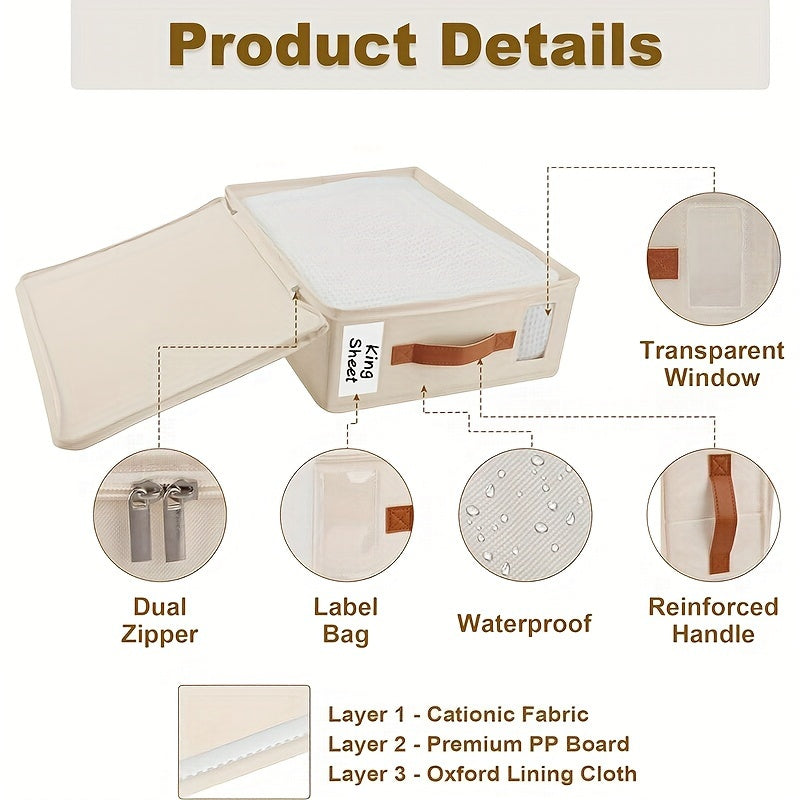 4 Pack Bed Sheet Organizer with Zipper, Label, Handle, Window