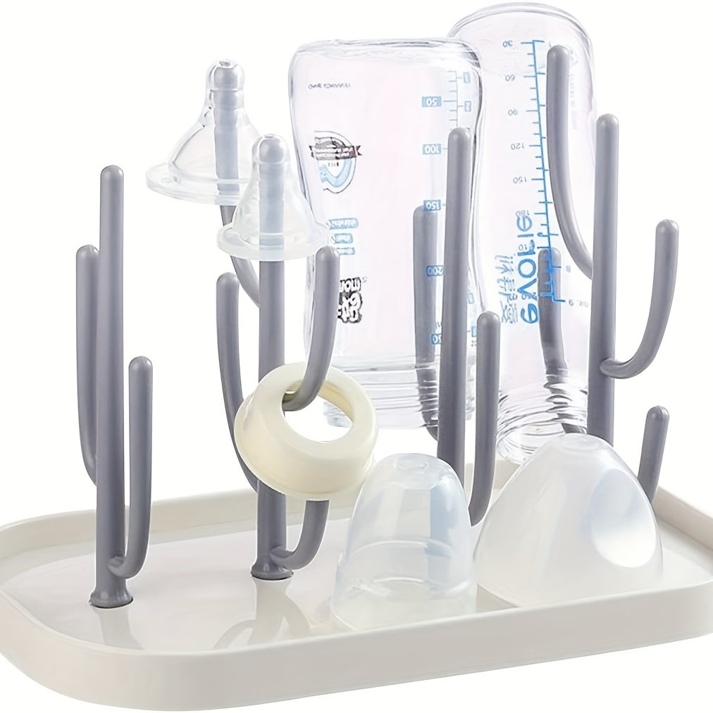 Space-Saving Cactus-Inspired Youngsters Bottle Drying Rack with Base
