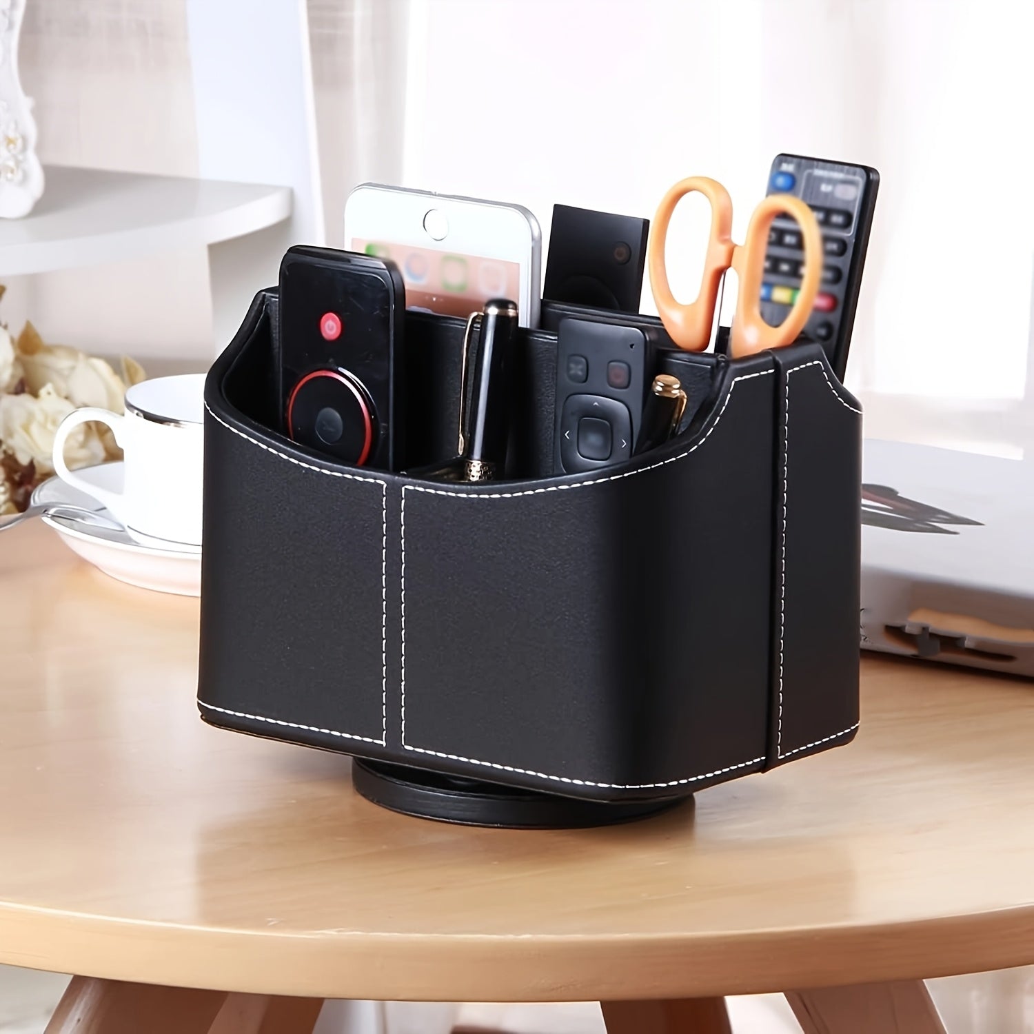 Remote Control Holder PU Leather 360 Degrees Rotatable