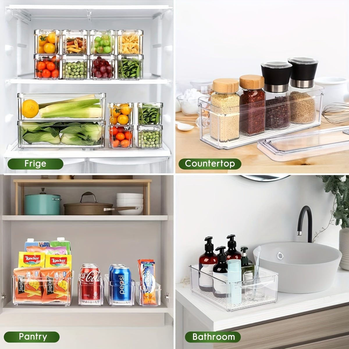 Food Organizer Set, Refrigerator Organizer Bins with Lids