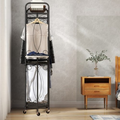 Multi Functional Laundry Hamper Organizer With Hanging Rail And Storage Shelf