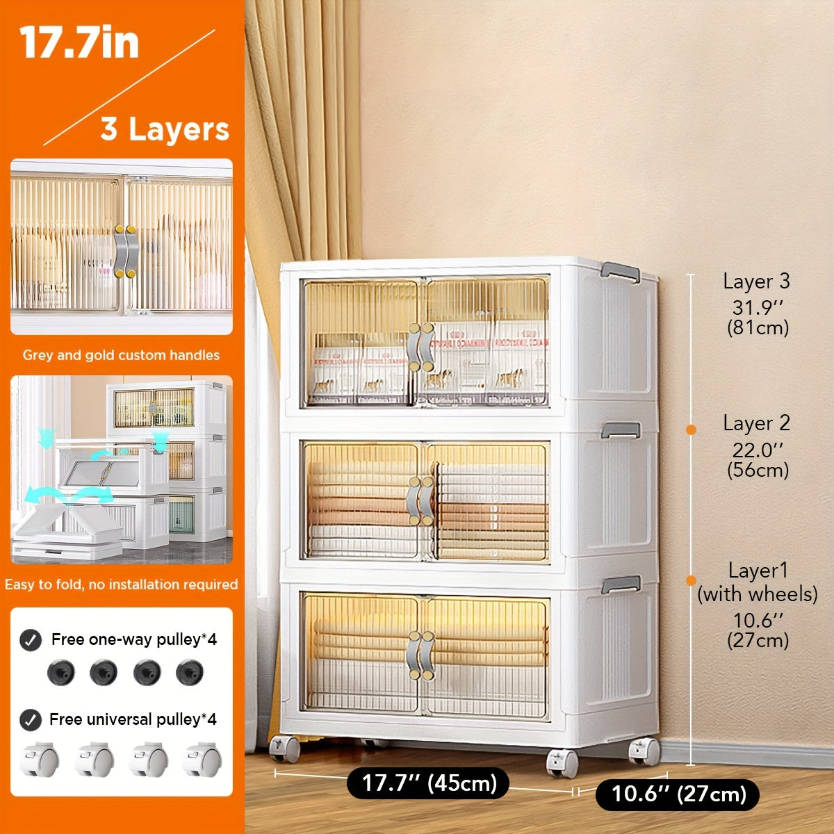 Storage Bins with Lids, Plastic White Closet Organizers and Storage