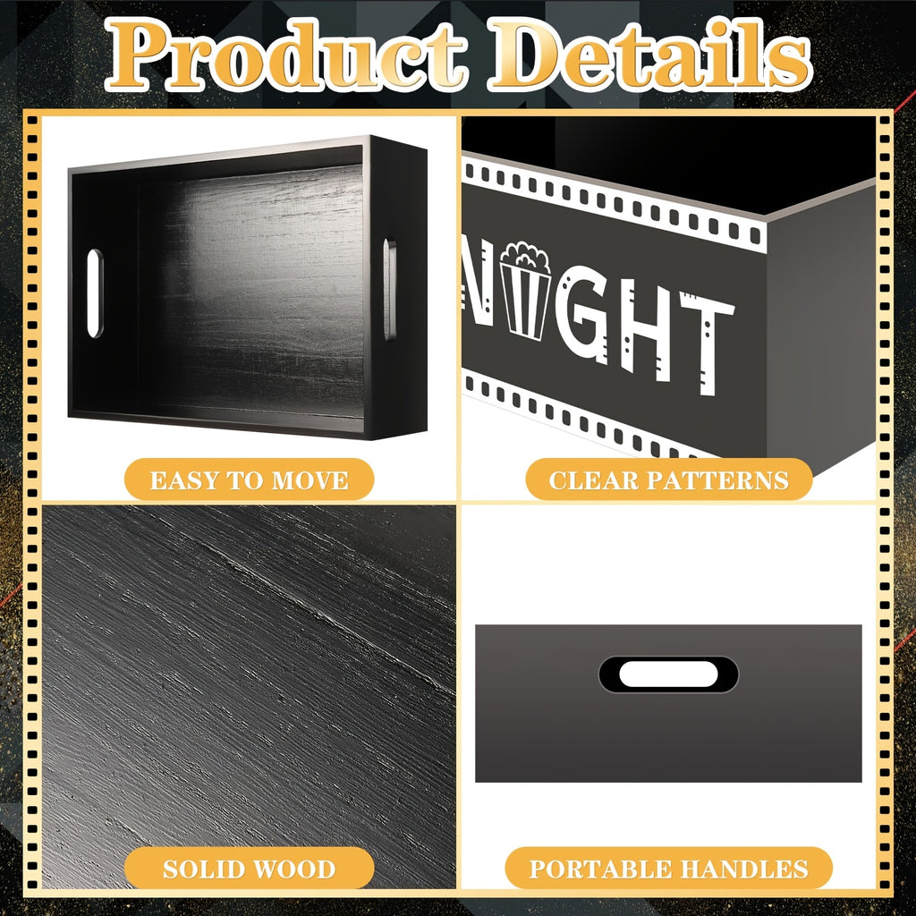1pc Wooden Movie Night Tray with Handles