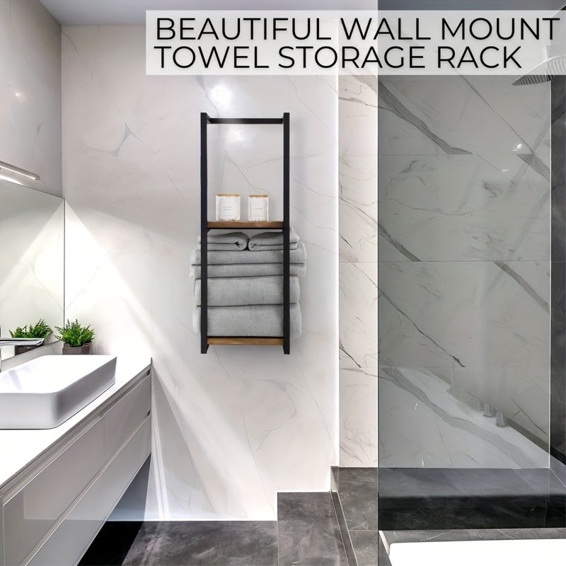 2-Layer Bathroom Towel Rack with Shelves