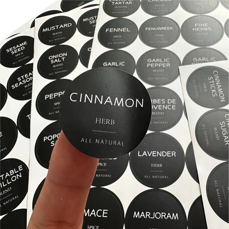 180pcs Spice Labels with Cinnamon, Herbs, Sugar, and much more.