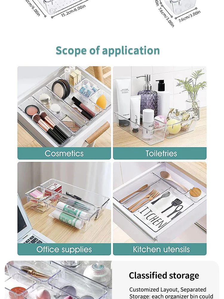 7/14 Pcs Drawer Organizers Set Clear Plastic