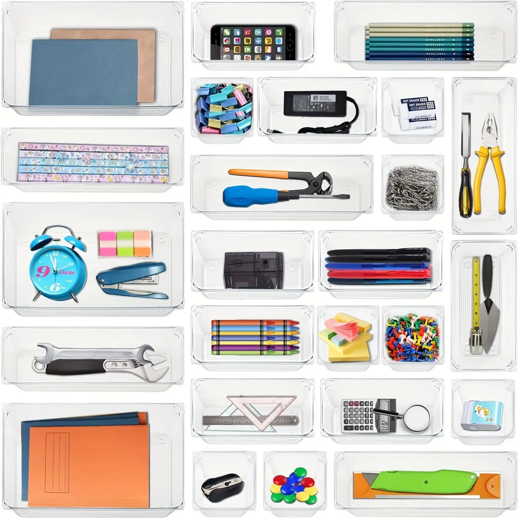 7/14 Pcs Drawer Organizers Set Clear Plastic