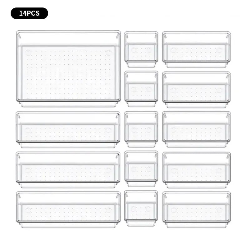 7/14 Pcs Drawer Organizers Set Clear Plastic