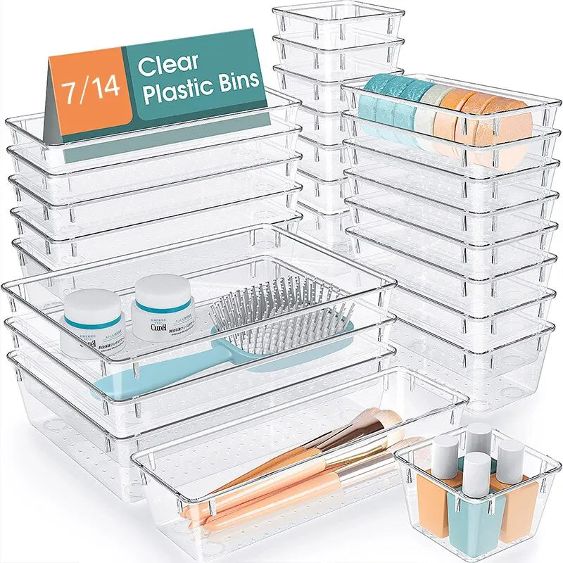 7/14 Pcs Drawer Organizers Set Clear Plastic