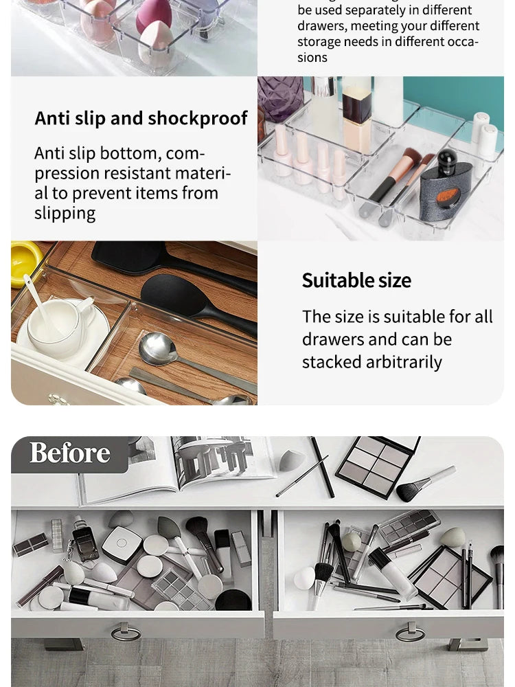 7/14 Pcs Drawer Organizers Set Clear Plastic