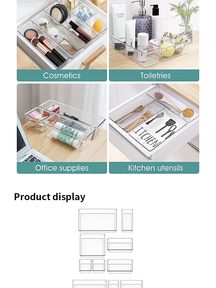 7/14 Pcs Drawer Organizers Set Clear Plastic