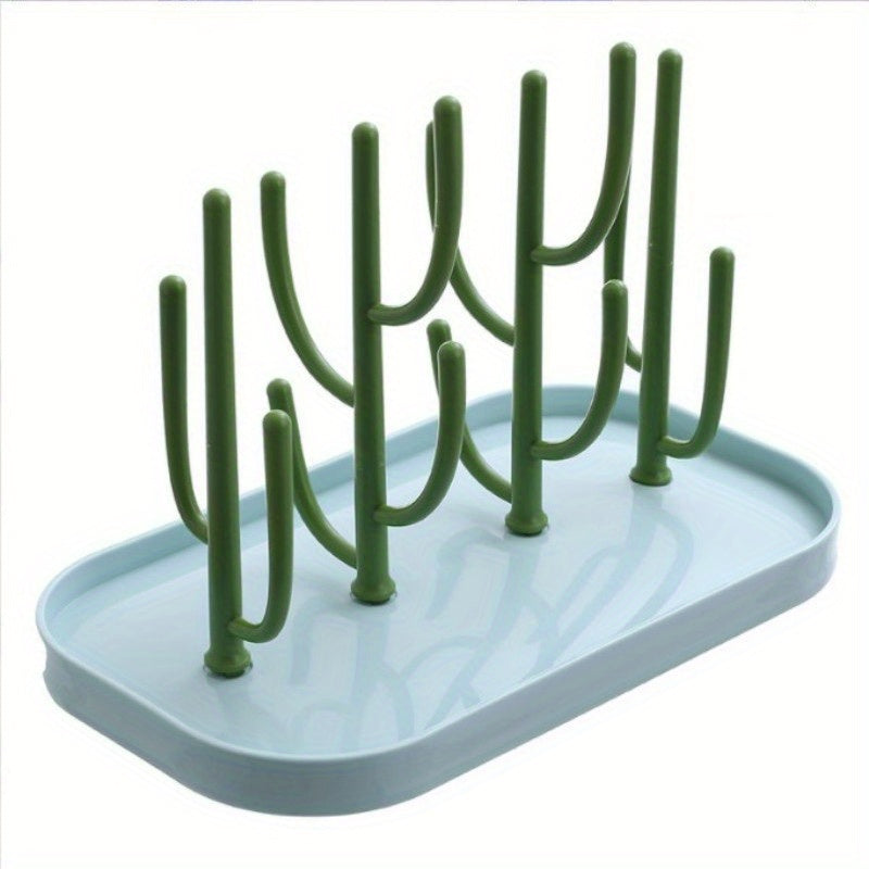 Space-Saving Cactus-Inspired Youngsters Bottle Drying Rack with Base