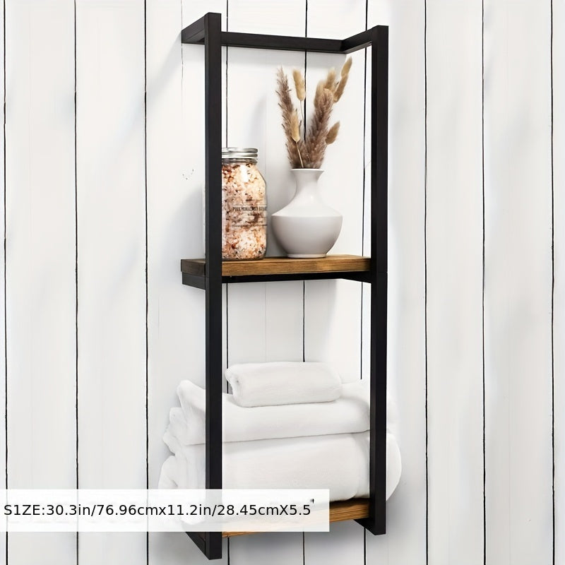 2-Layer Bathroom Towel Rack with Shelves