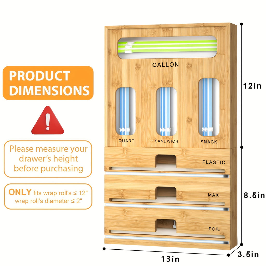 Storage Bag Organizer Foil and Plastic Wrap Organizer Dispenser with Cutter