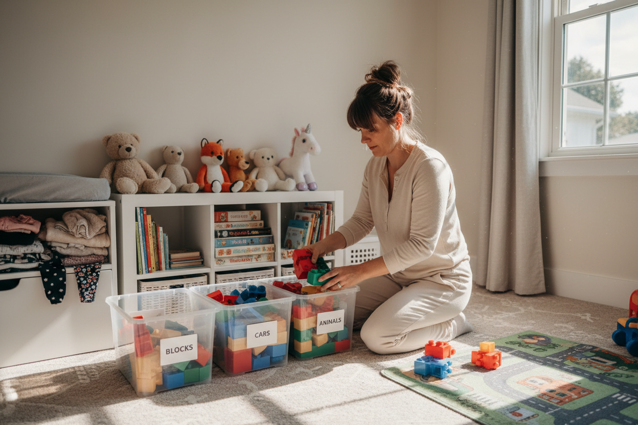 person organizing a childs room